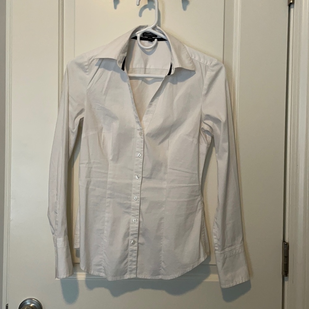 Express essential stretch button down blouse